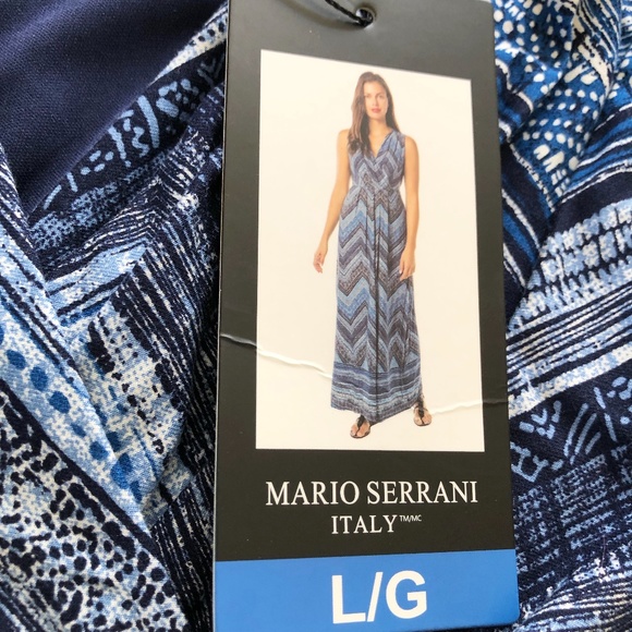 NWT Mario Serrani Maxi Dress in shades of blues and white.  Size: Large - Picture 7 of 11